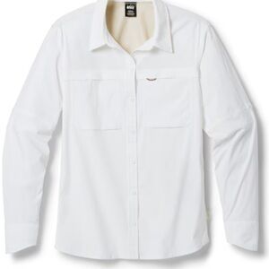 REI Sahara Shirt Womens Small White Button Up Long Sleeve Pockets UPF 30